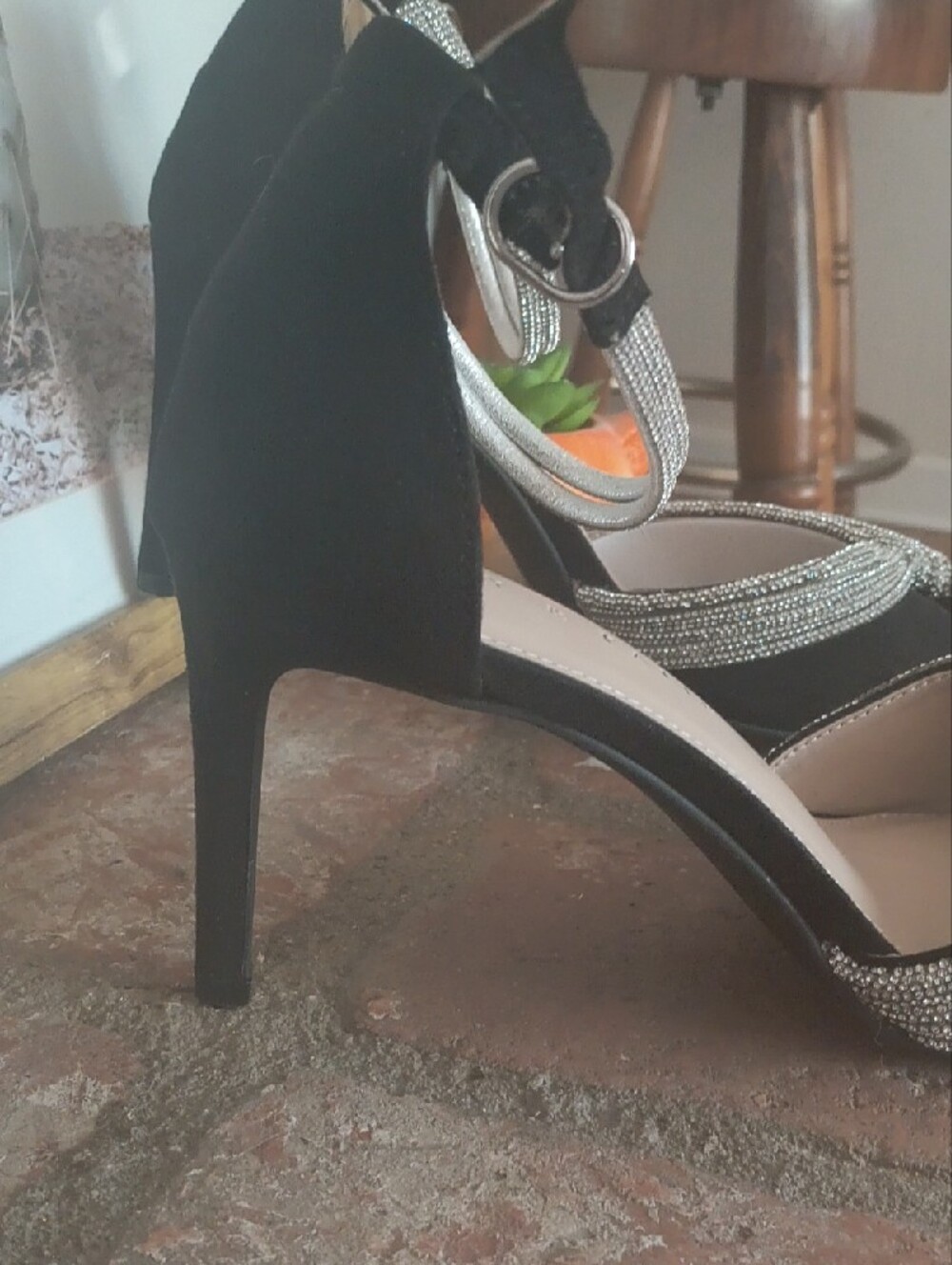 Kelly & Katie Black Pointed-Toe Heels with Silver Crystal Straps - Picture 4 of 9